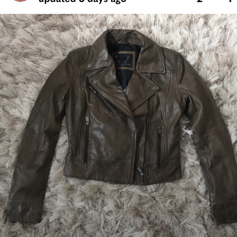 - - Bod &Christensen leather moto jacket euc khaki (olive)